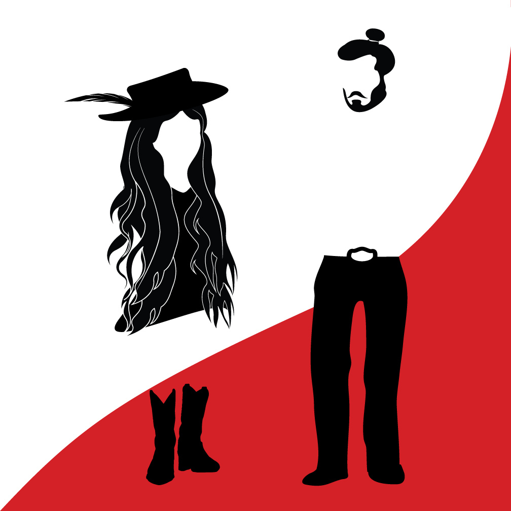 Indie duo Dutch Holly logo silhouettes of Jen Juniper (left) and Tres Ikner (right) over a white and red background