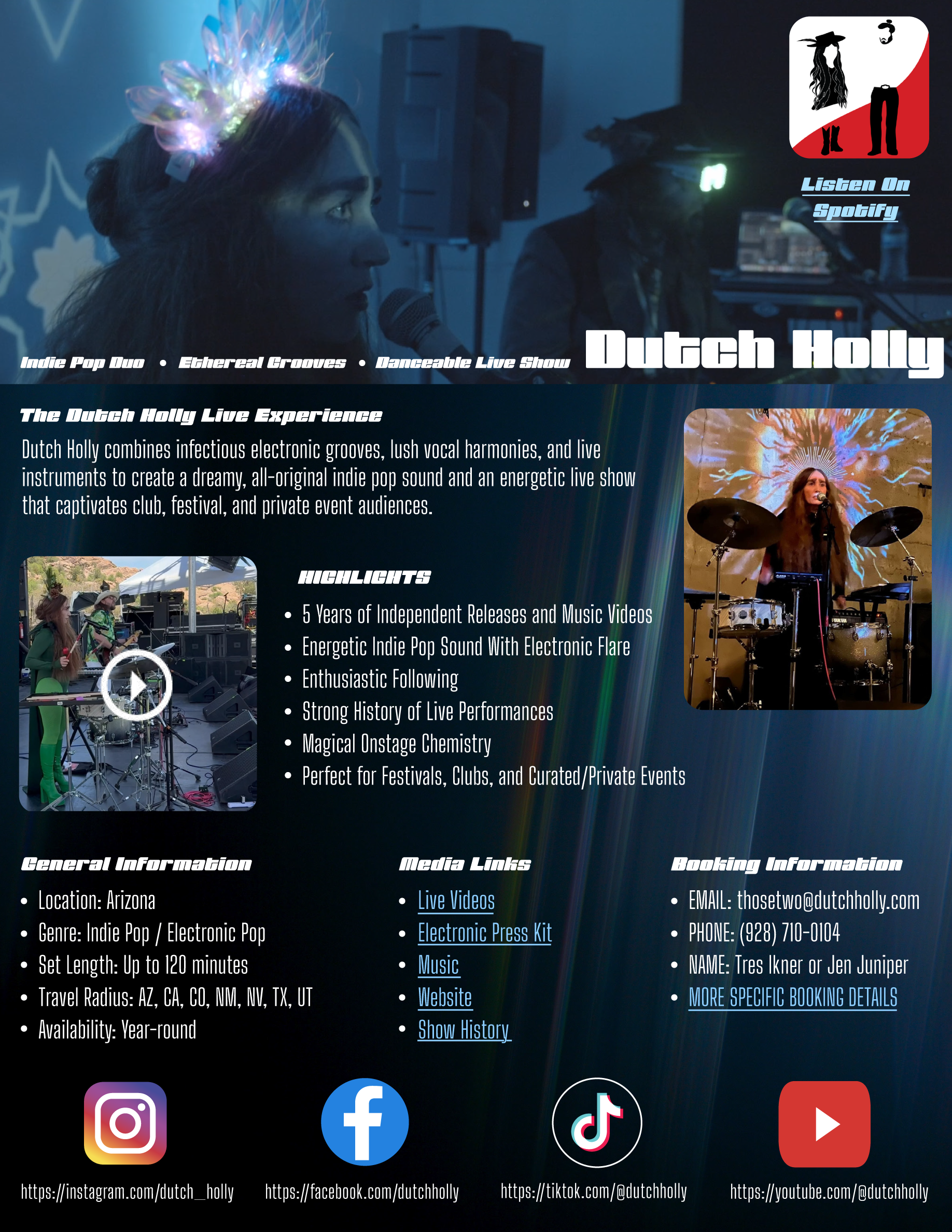 Dutch Holly - One Sheet show history press recent releases and music description
