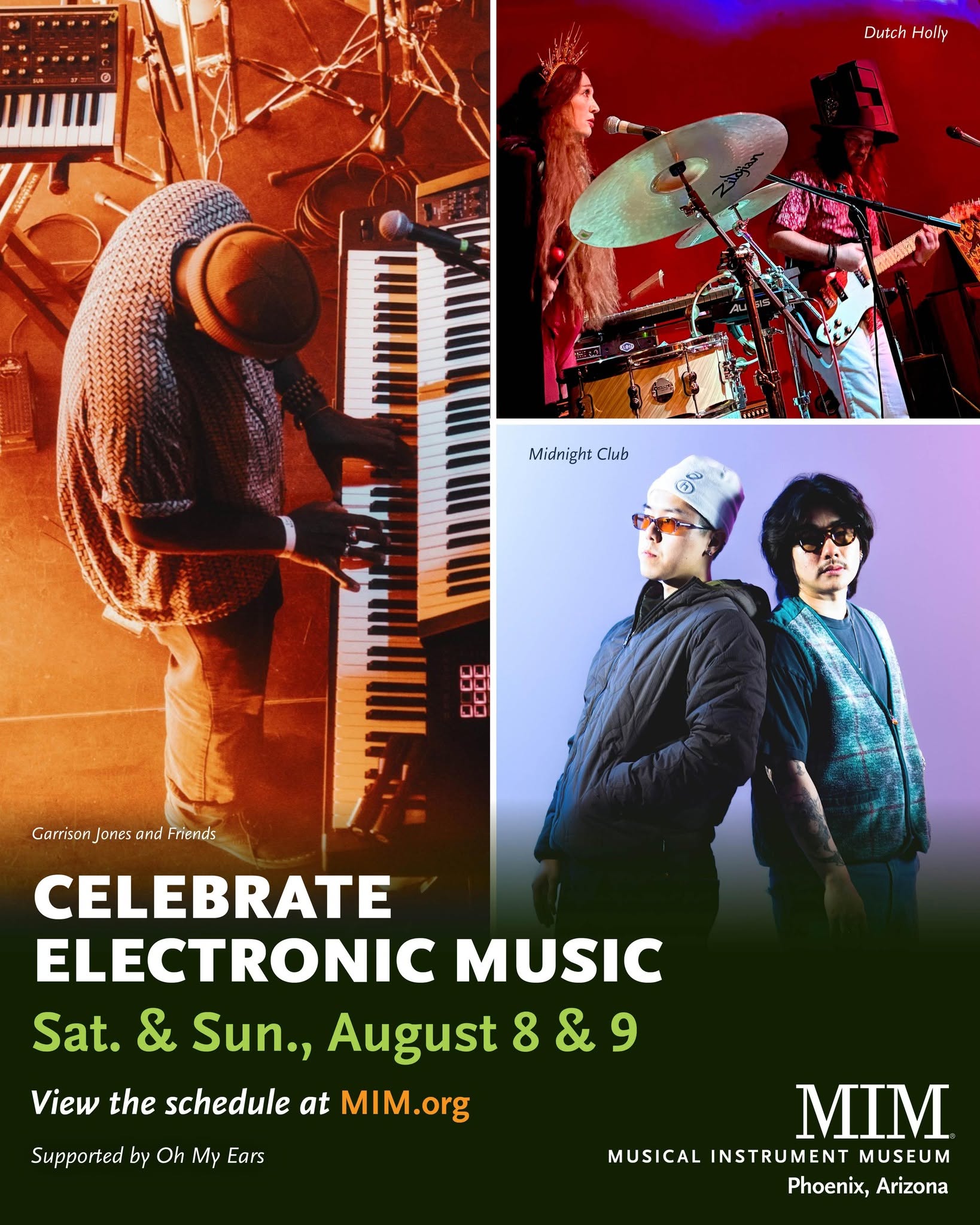 Southwest electronic indie pop duo Dutch Holly appears at Musical Instrument Museum event, Celebrate Electronic Music with Garrison Jones and Midnight Club Augues 8, 2026